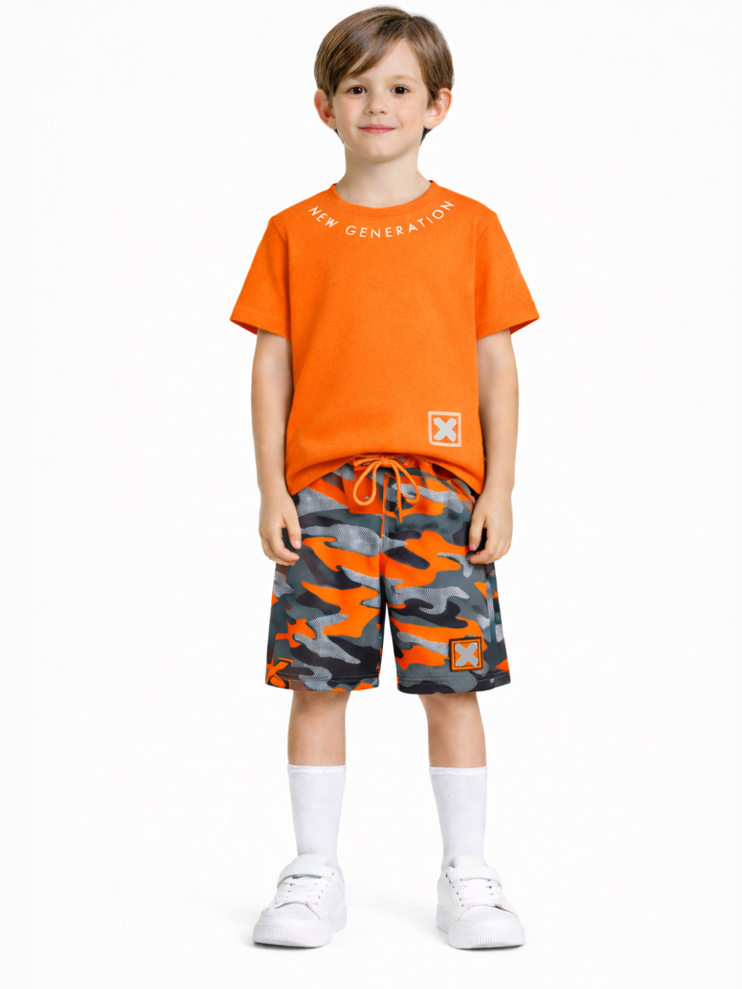 X Kamuflaj Baskılı Kordonlu Şort & Baskılı T-shirt - Casabony Kids