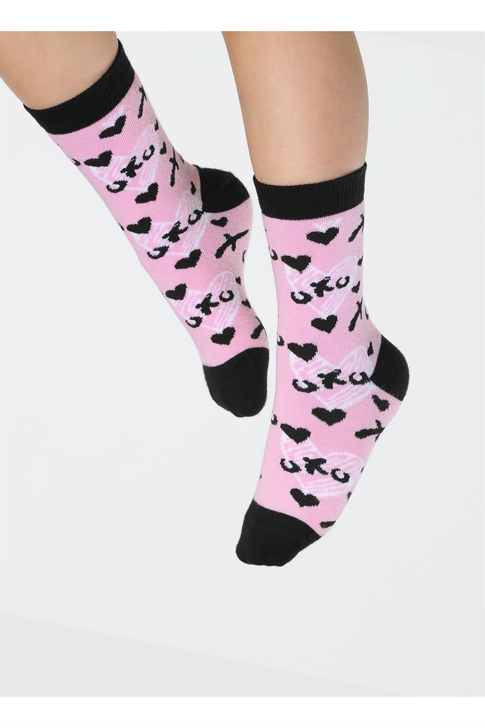 Xo Desenli Pembe Kız Çocuk Çorap - Casabony Kids