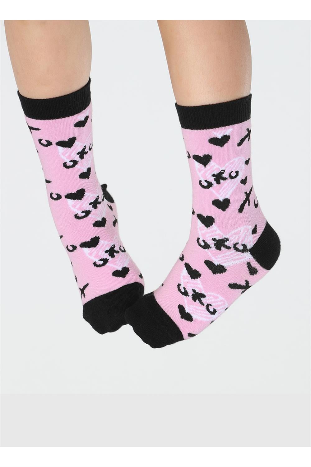 Xo Desenli Pembe Kız Çocuk Çorap - Casabony Kids