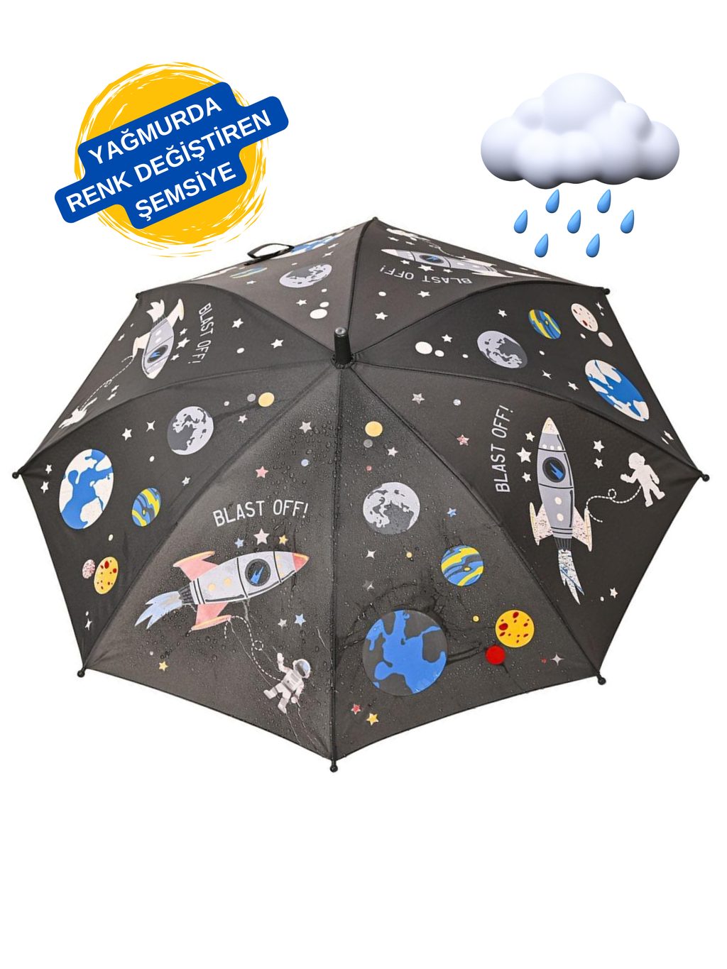 Yağmurda Rengi Değişen Erkek Çocuk Uzay Gri Şemsiye - Casabony Kids