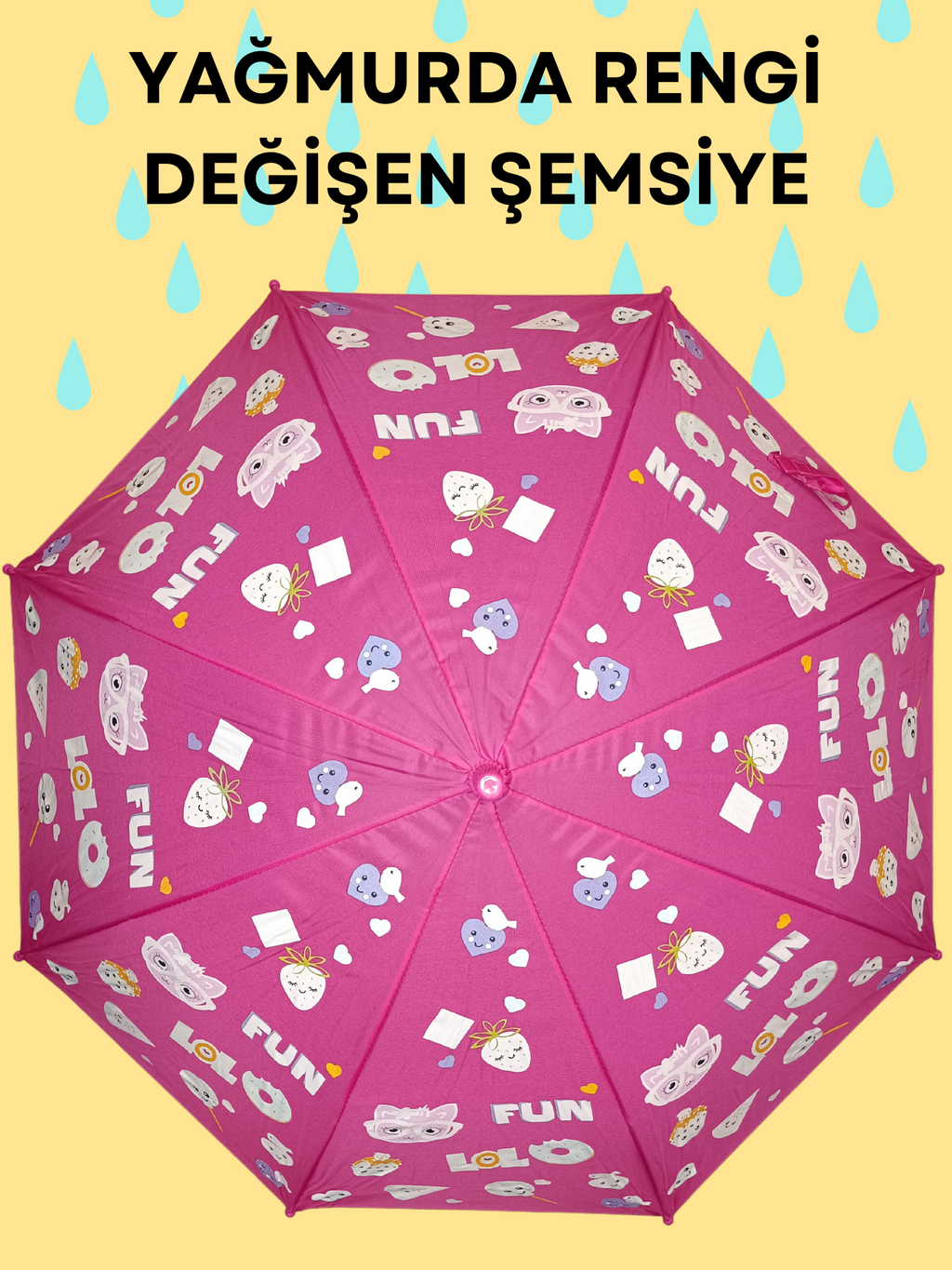 Yağmurda Rengi Değişen Fuşya Kız Çocuk Şemsiye - Casabony Kids