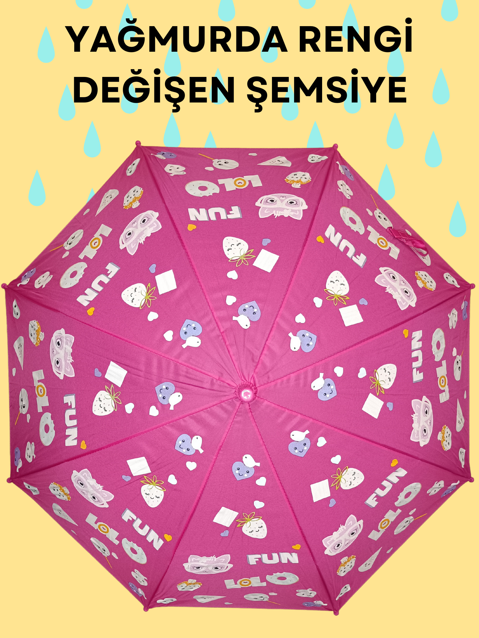 Yağmurda Rengi Değişen Fuşya Kız Çocuk Şemsiye - Casabony Kids