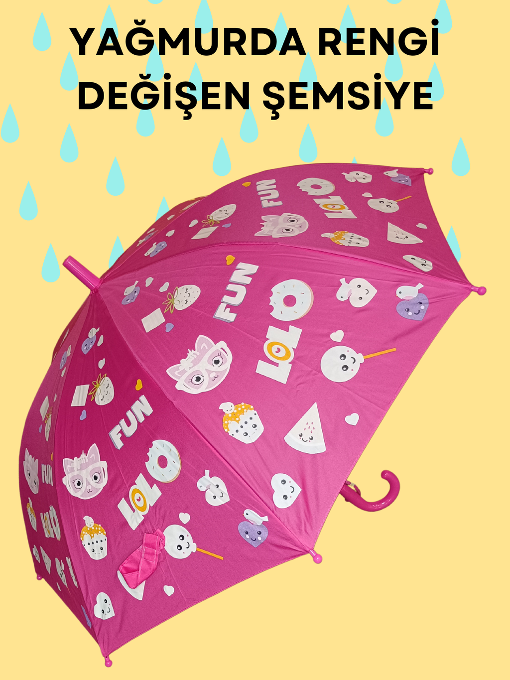 Yağmurda Rengi Değişen Fuşya Kız Çocuk Şemsiye - Casabony Kids