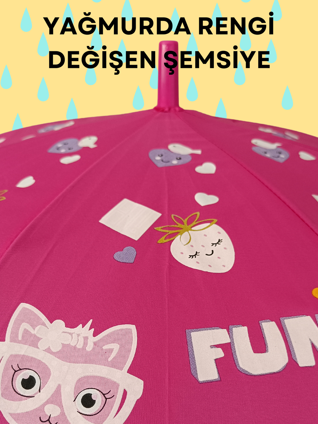 Yağmurda Rengi Değişen Fuşya Kız Çocuk Şemsiye - Casabony Kids