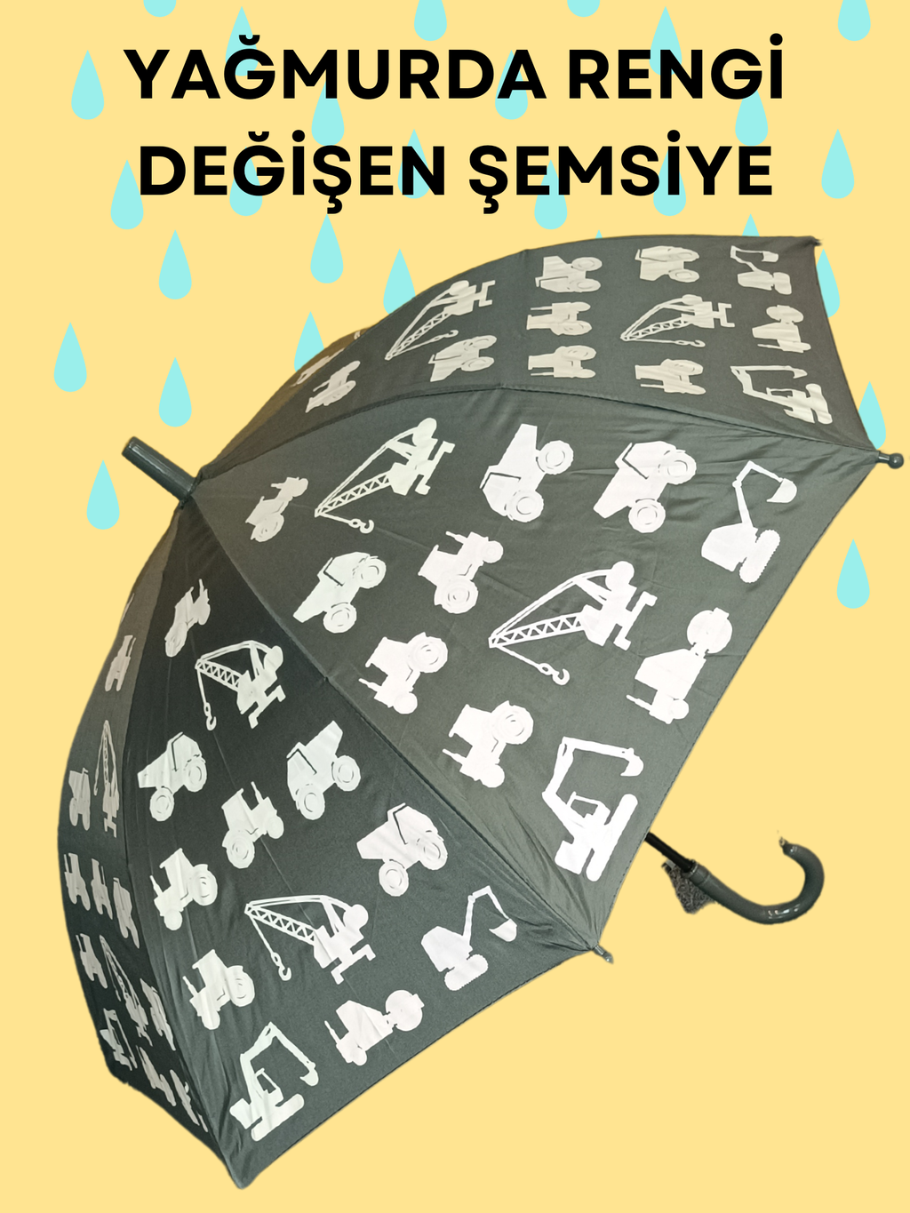 Yağmurda Rengi Değişen Gri Erkek Çocuk Çocuk Şemsiye - Casabony Kids