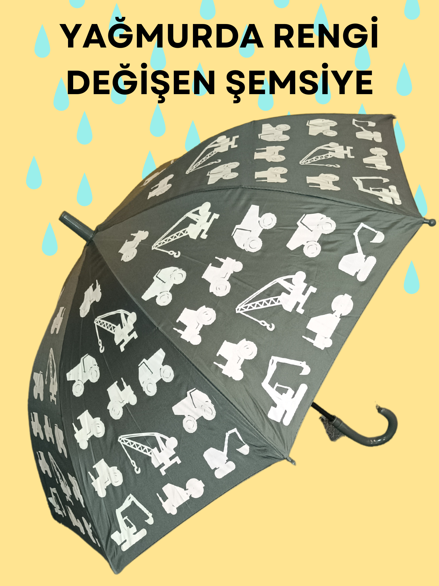 Yağmurda Rengi Değişen Gri Erkek Çocuk Çocuk Şemsiye - Casabony Kids