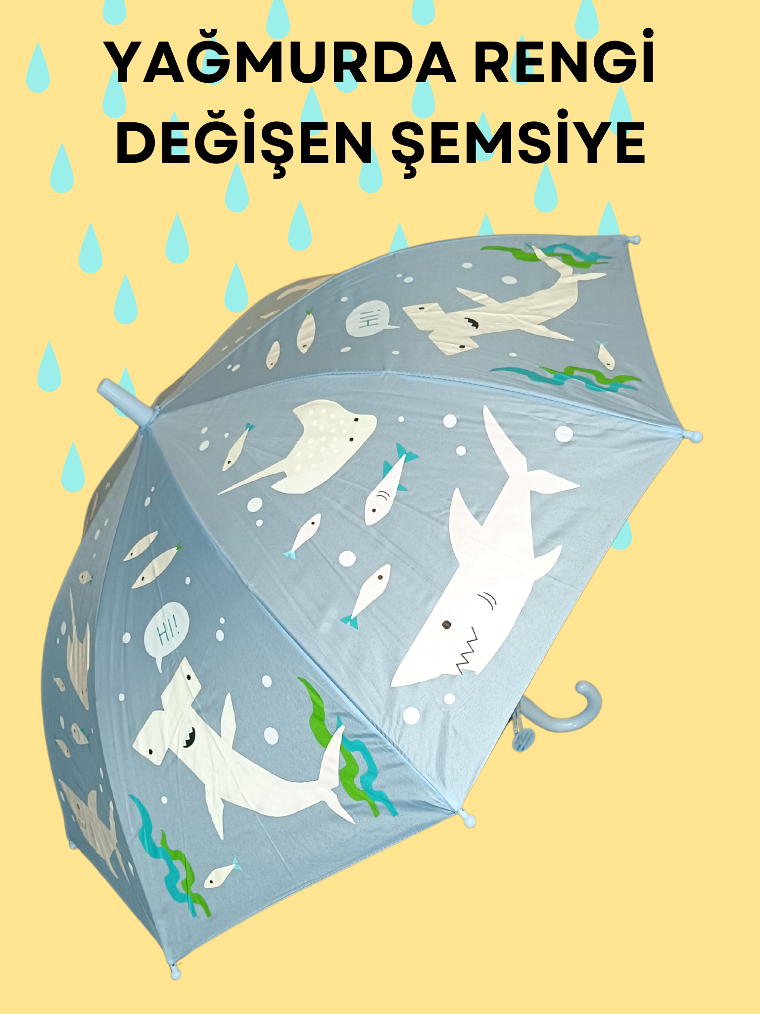 Yağmurda Rengi Değişen Mavi Erkek Çocuk Şemsiye - Casabony Kids