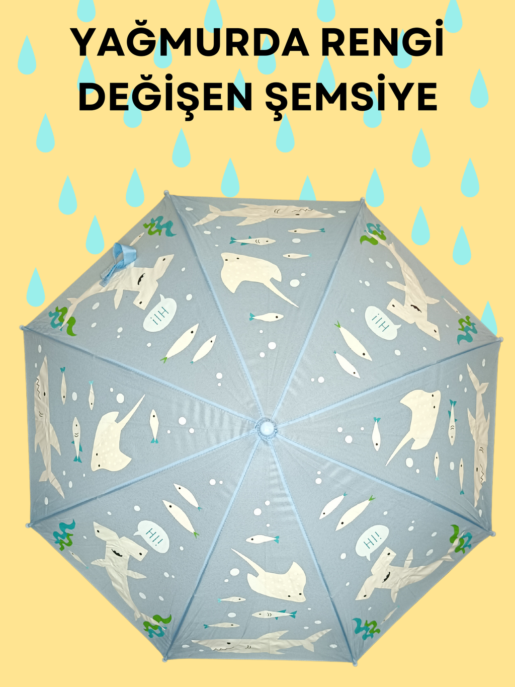 Yağmurda Rengi Değişen Mavi Erkek Çocuk Şemsiye - Casabony Kids