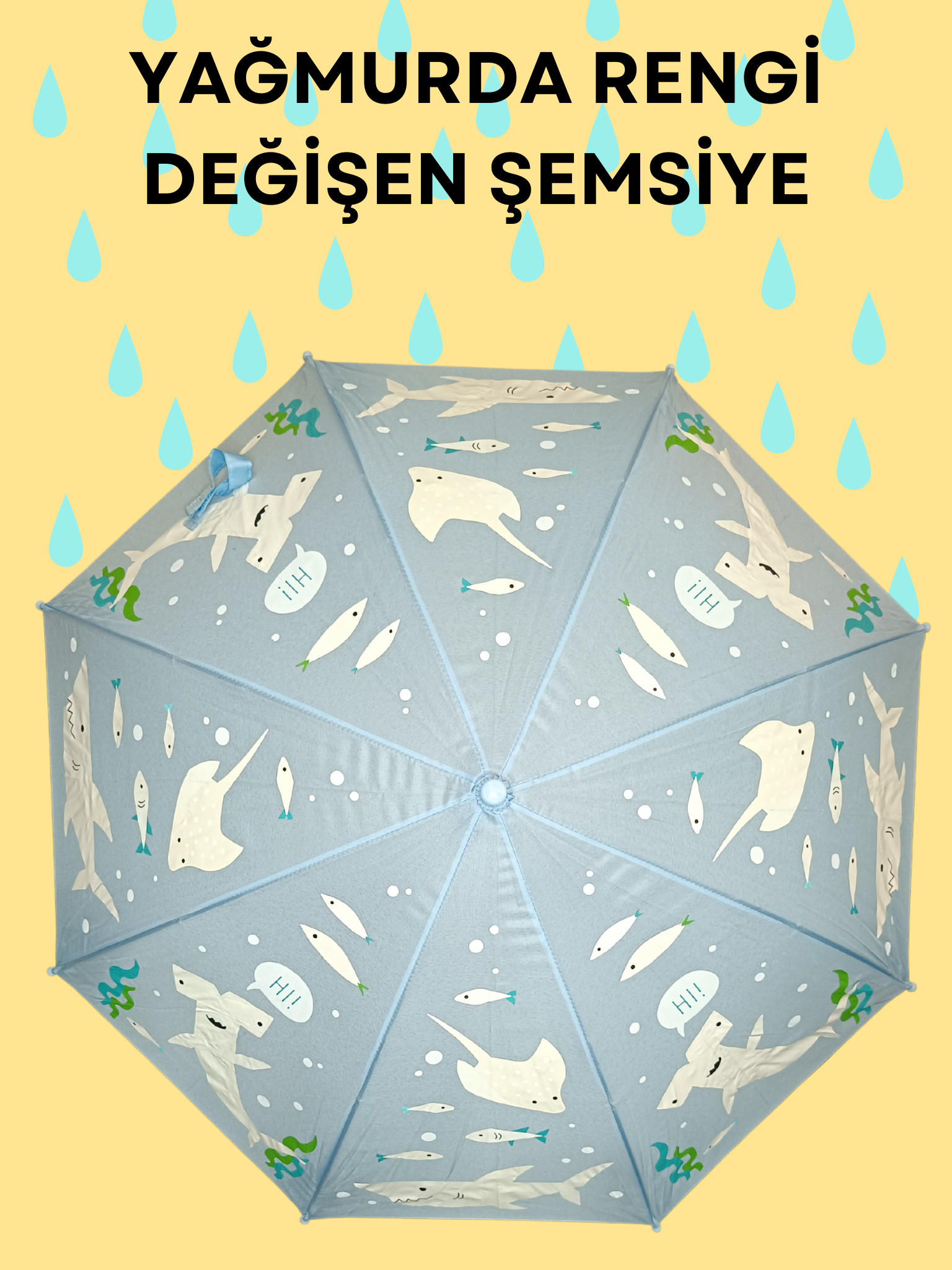Yağmurda Rengi Değişen Mavi Erkek Çocuk Şemsiye - Casabony Kids