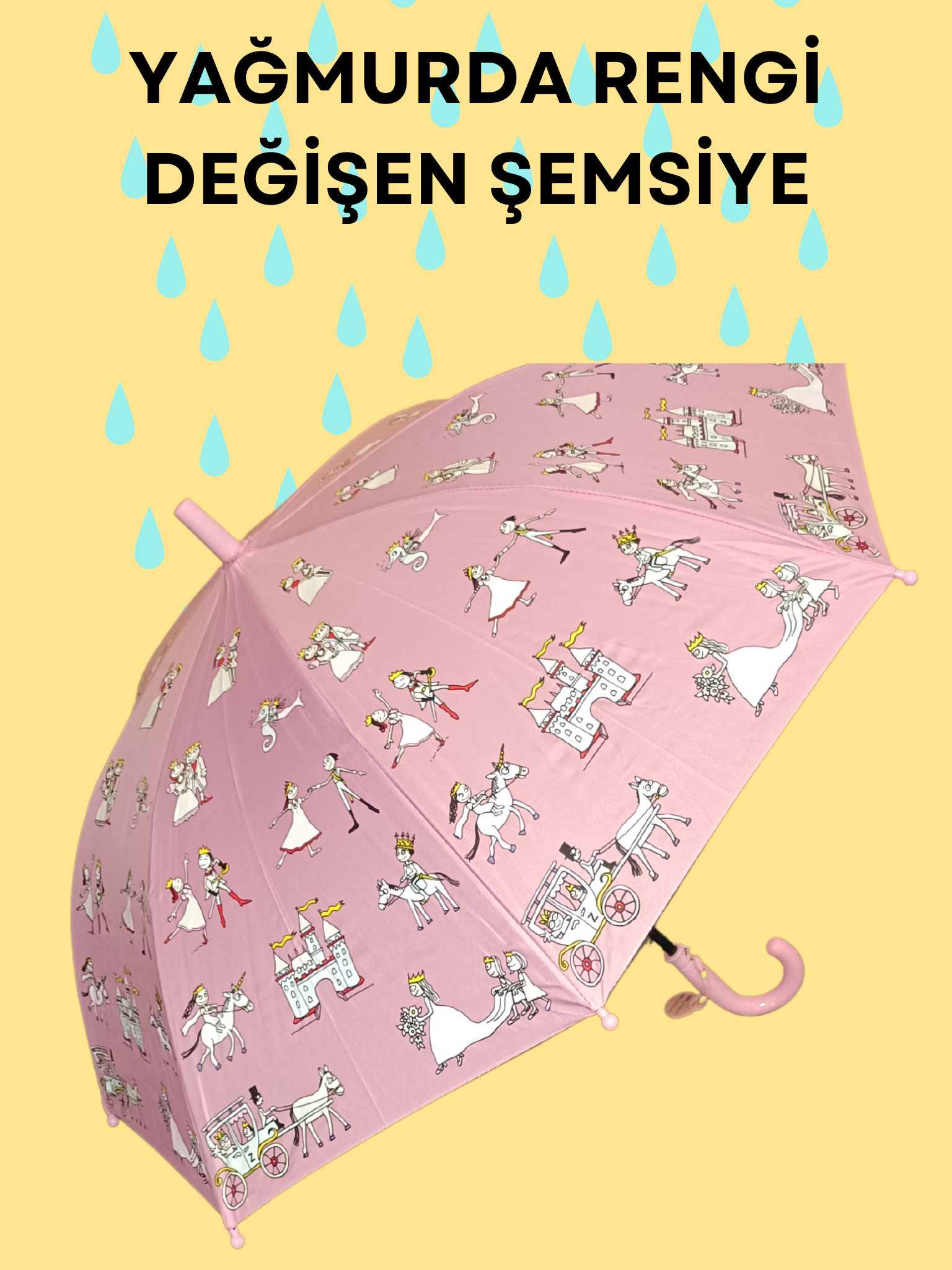 Yağmurda Rengi Değişen Pembe Kız Çocuk Şemsiye - Casabony Kids