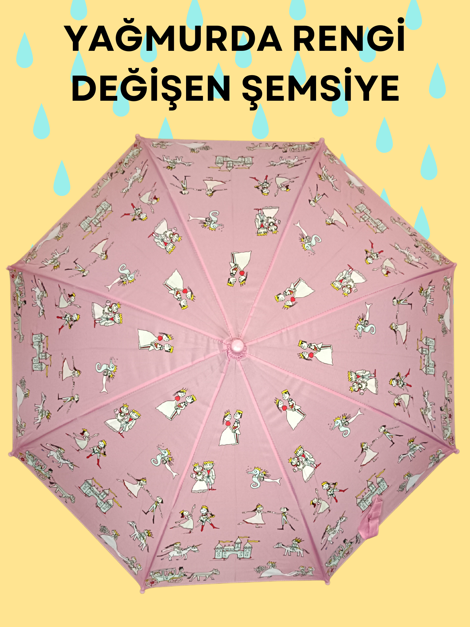 Yağmurda Rengi Değişen Pembe Kız Çocuk Şemsiye - Casabony Kids