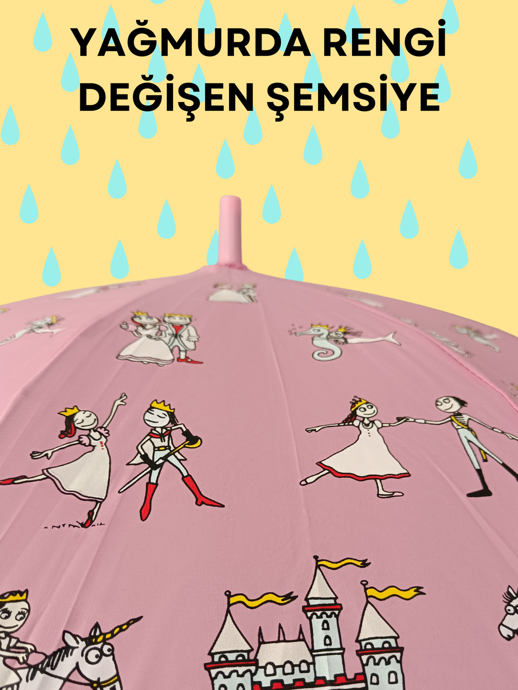Yağmurda Rengi Değişen Pembe Kız Çocuk Şemsiye - Casabony Kids