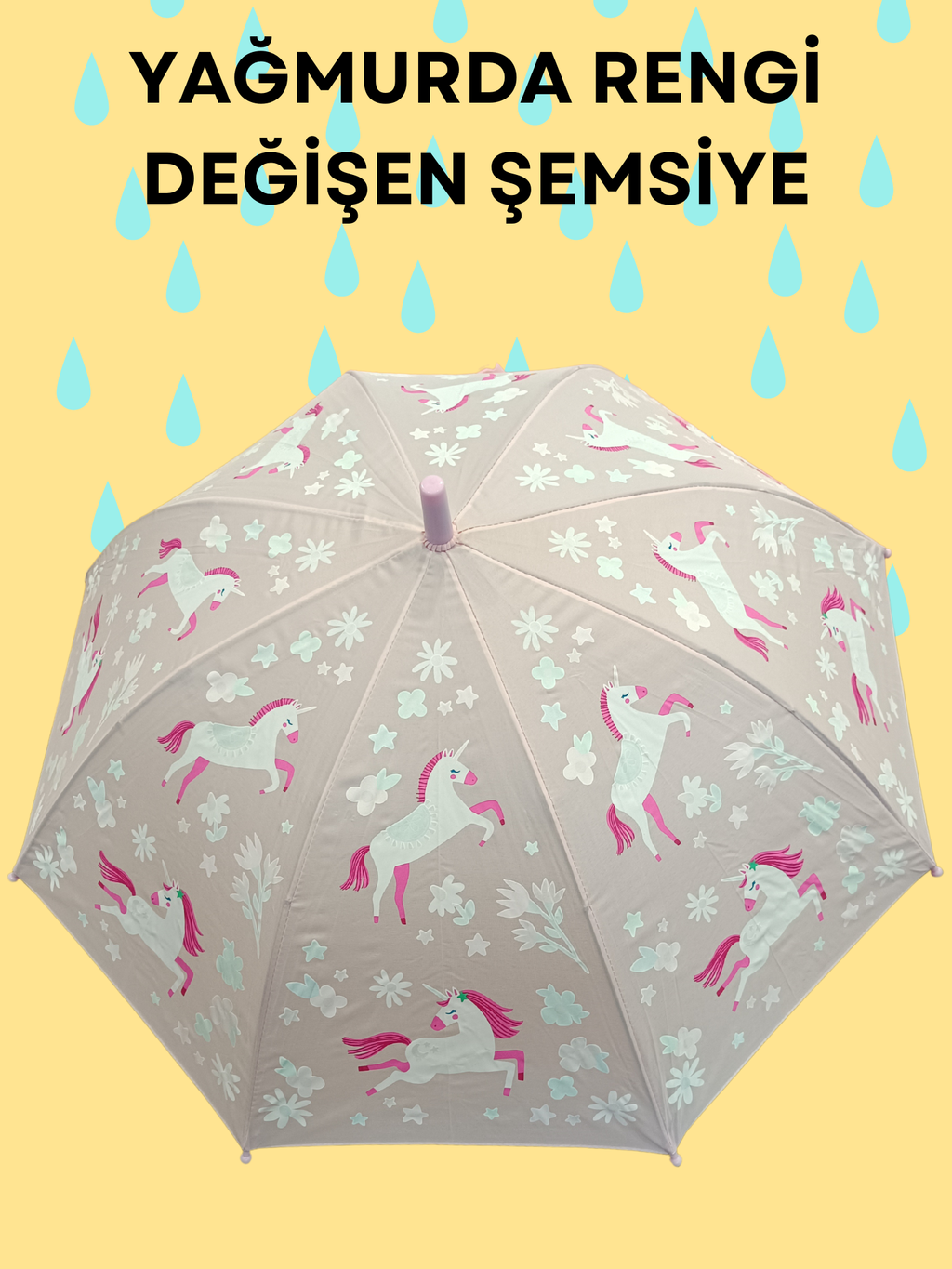 Yağmurda Rengi Değişen Toz Pembe Kız Çocuk Şemsiye - Casabony Kids
