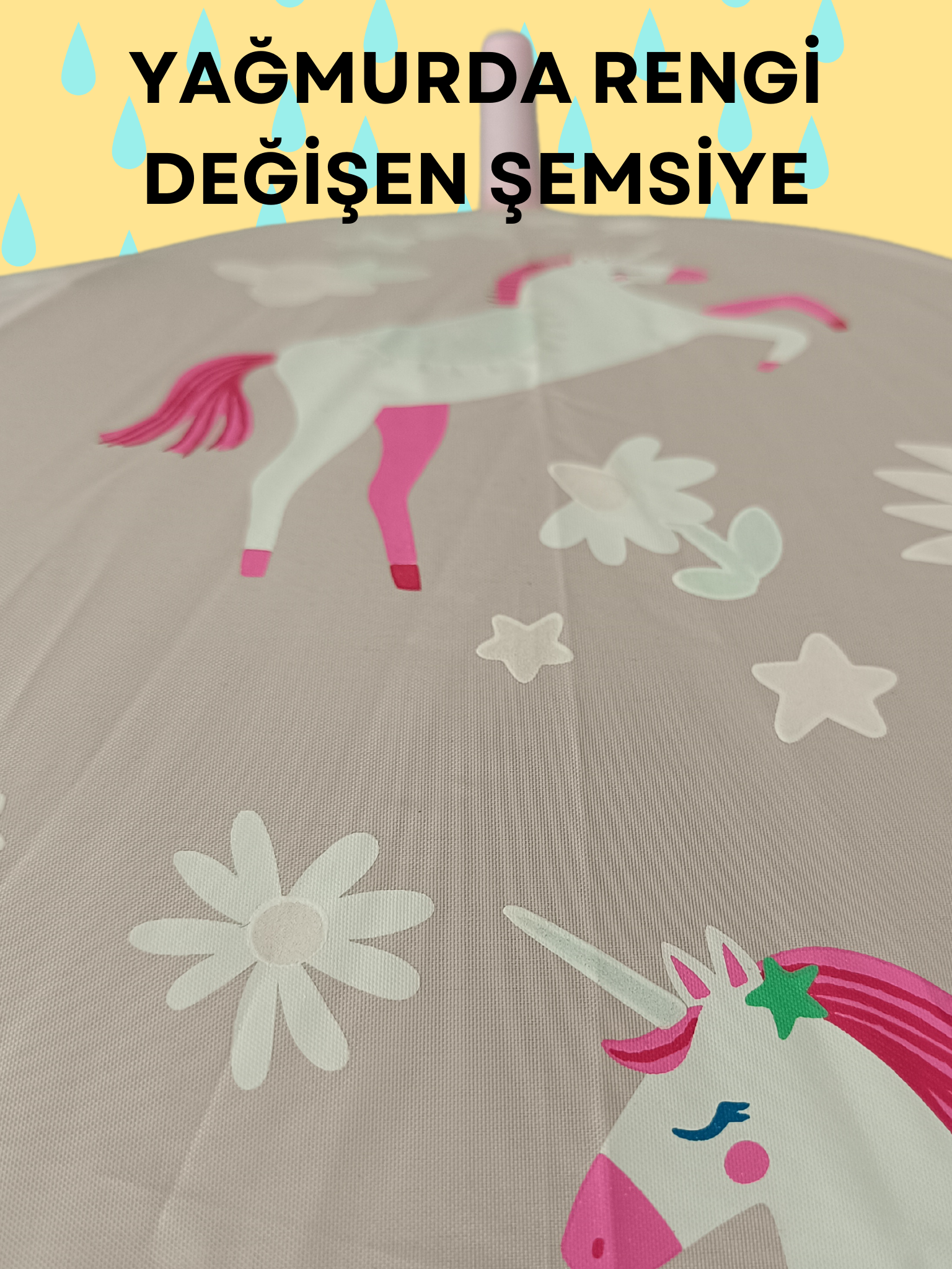 Yağmurda Rengi Değişen Toz Pembe Kız Çocuk Şemsiye - Casabony Kids