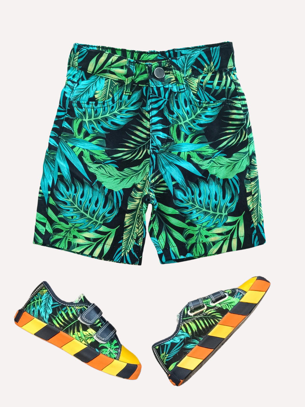 Yaprak Desenli 5 Cepli Kanvas Hawaii Şort - Casabony Kids