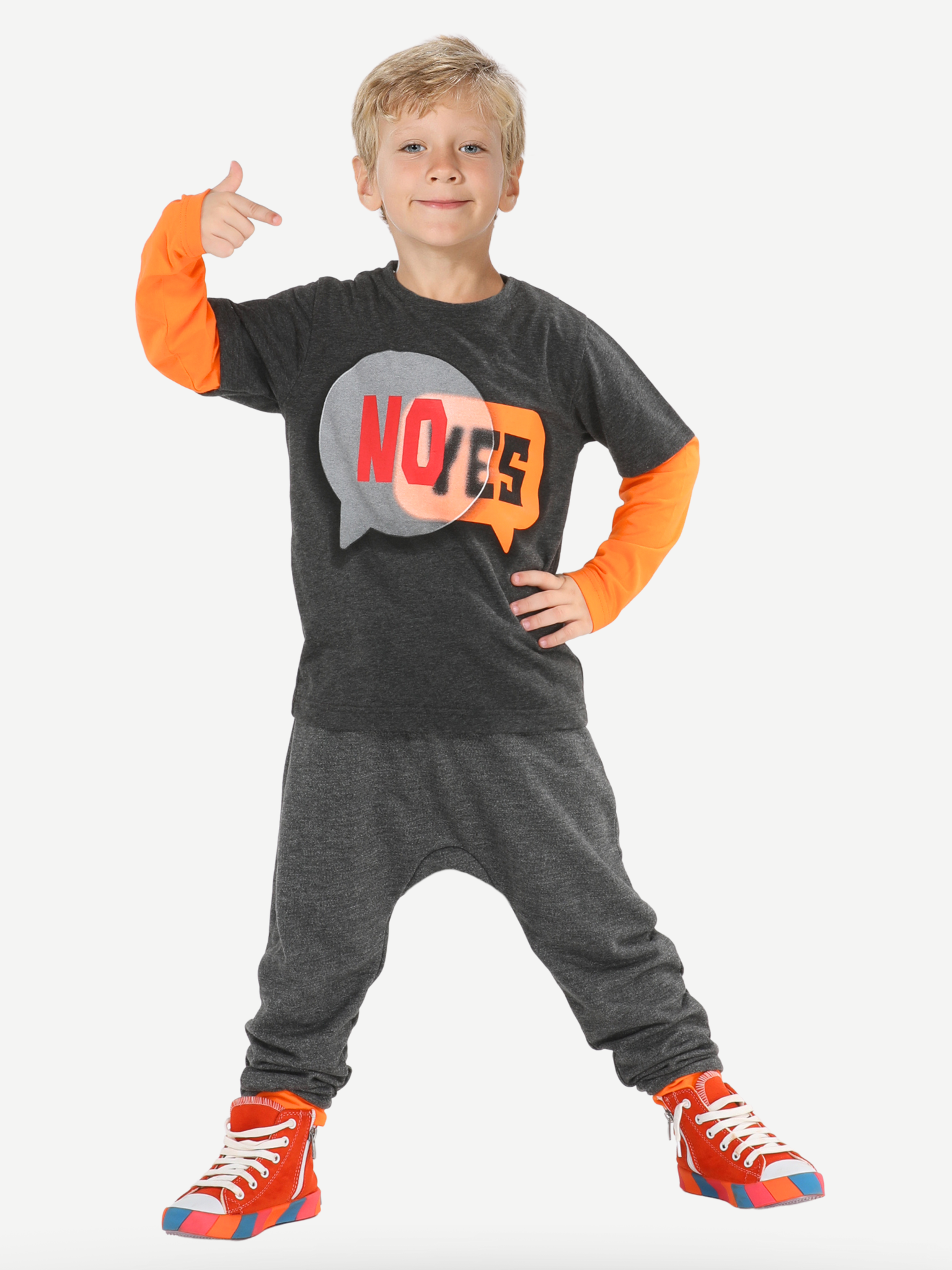 Yes No Antrasit Baggy Pantolon + T-shirt Takım - Casabony Kids
