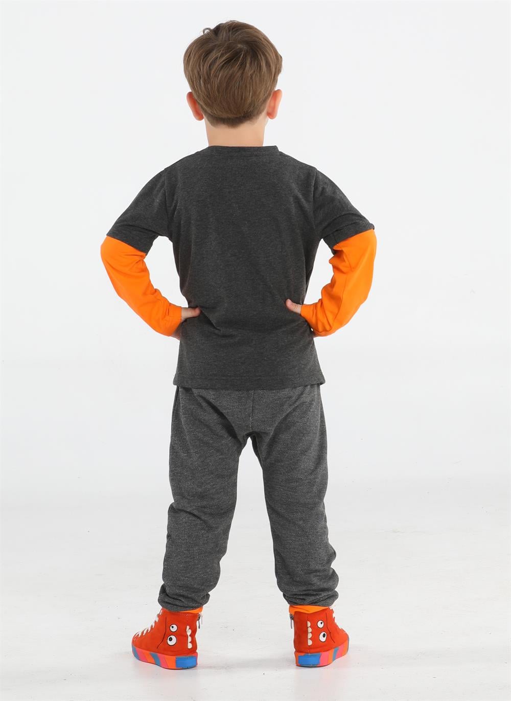 Yes No Antrasit Baggy Pantolon + T-shirt Takım - Casabony Kids