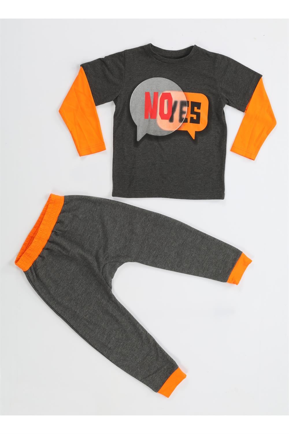 Yes No Antrasit Baggy Pantolon + T-shirt Takım - Casabony Kids