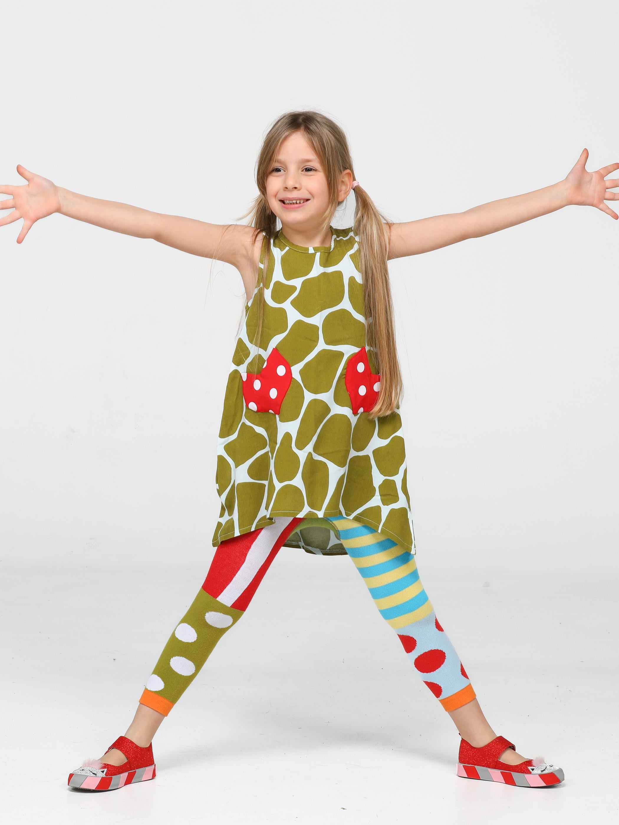 Yeşil Desenli Tunik + Çorap Tayt Takım - Casabony Kids
