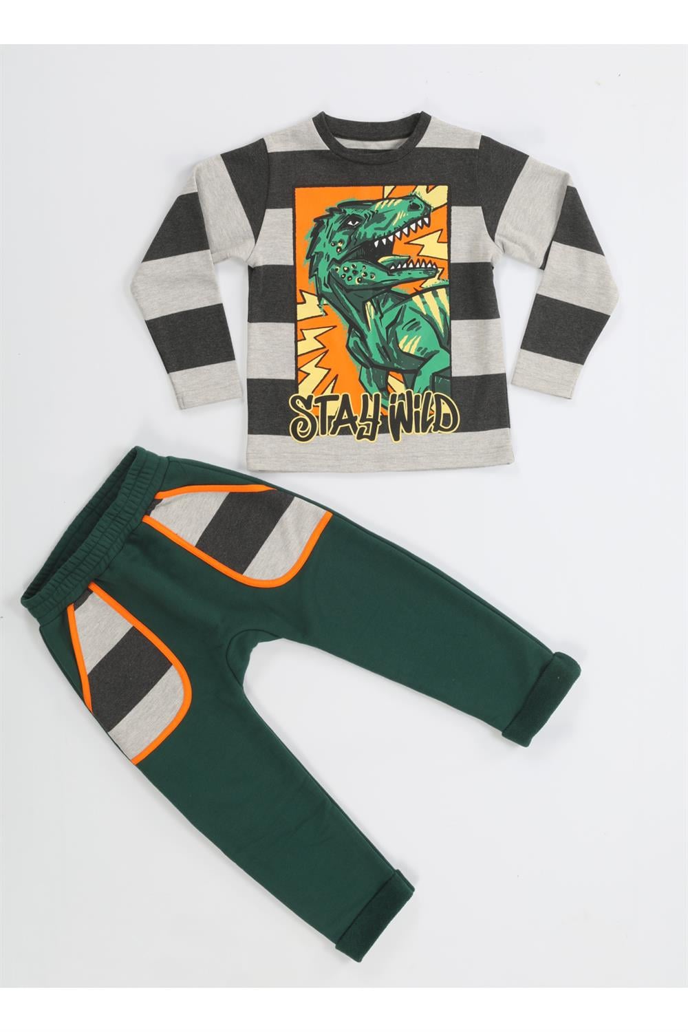 Yeşil T-rex Cepli Baggy Pantolon + T-shirt - Casabony Kids