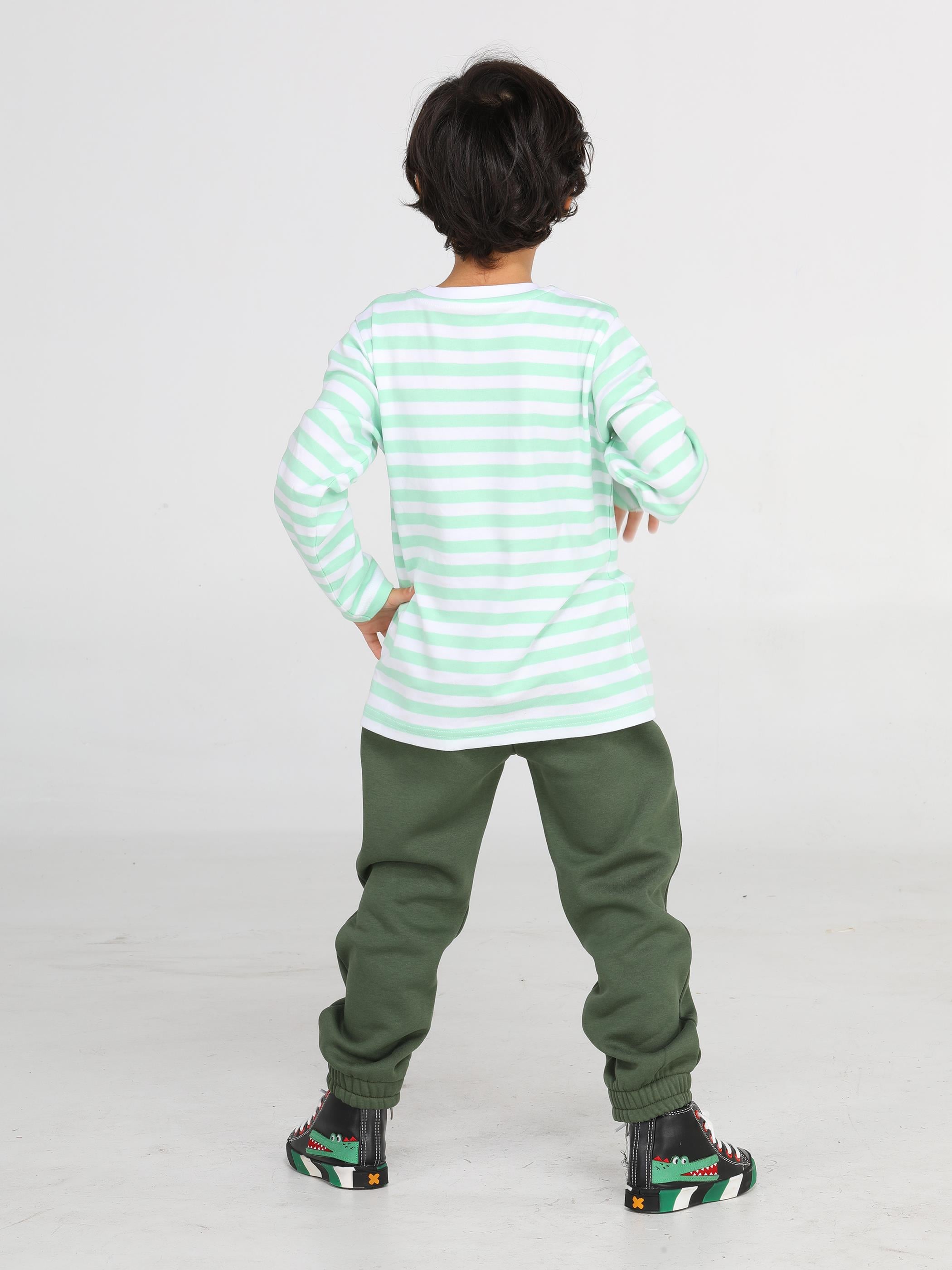 Yeşil Yazılı Dino Jogger +T-shirt Takım - Casabony Kids