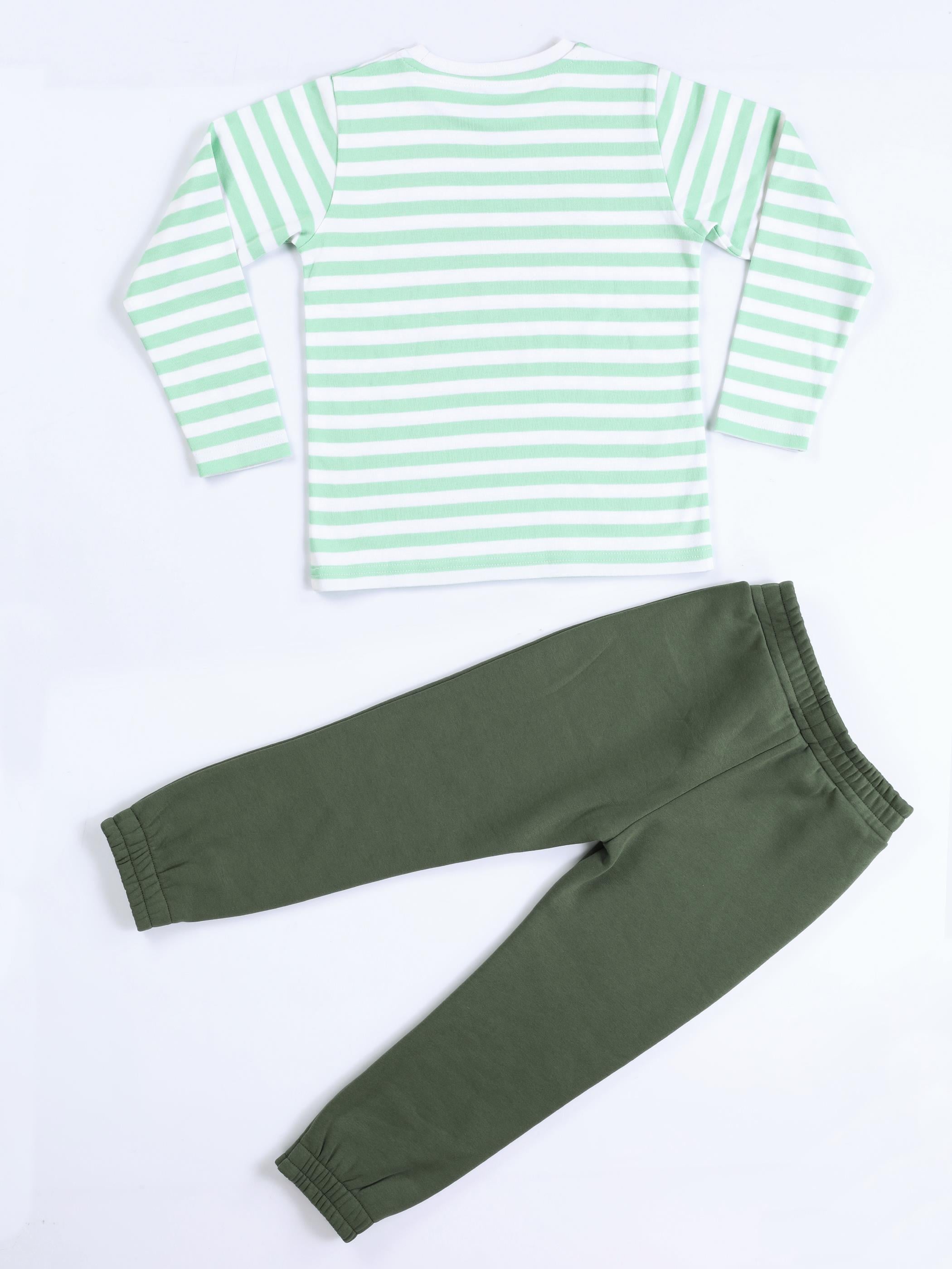 Yeşil Yazılı Dino Jogger +T-shirt Takım - Casabony Kids