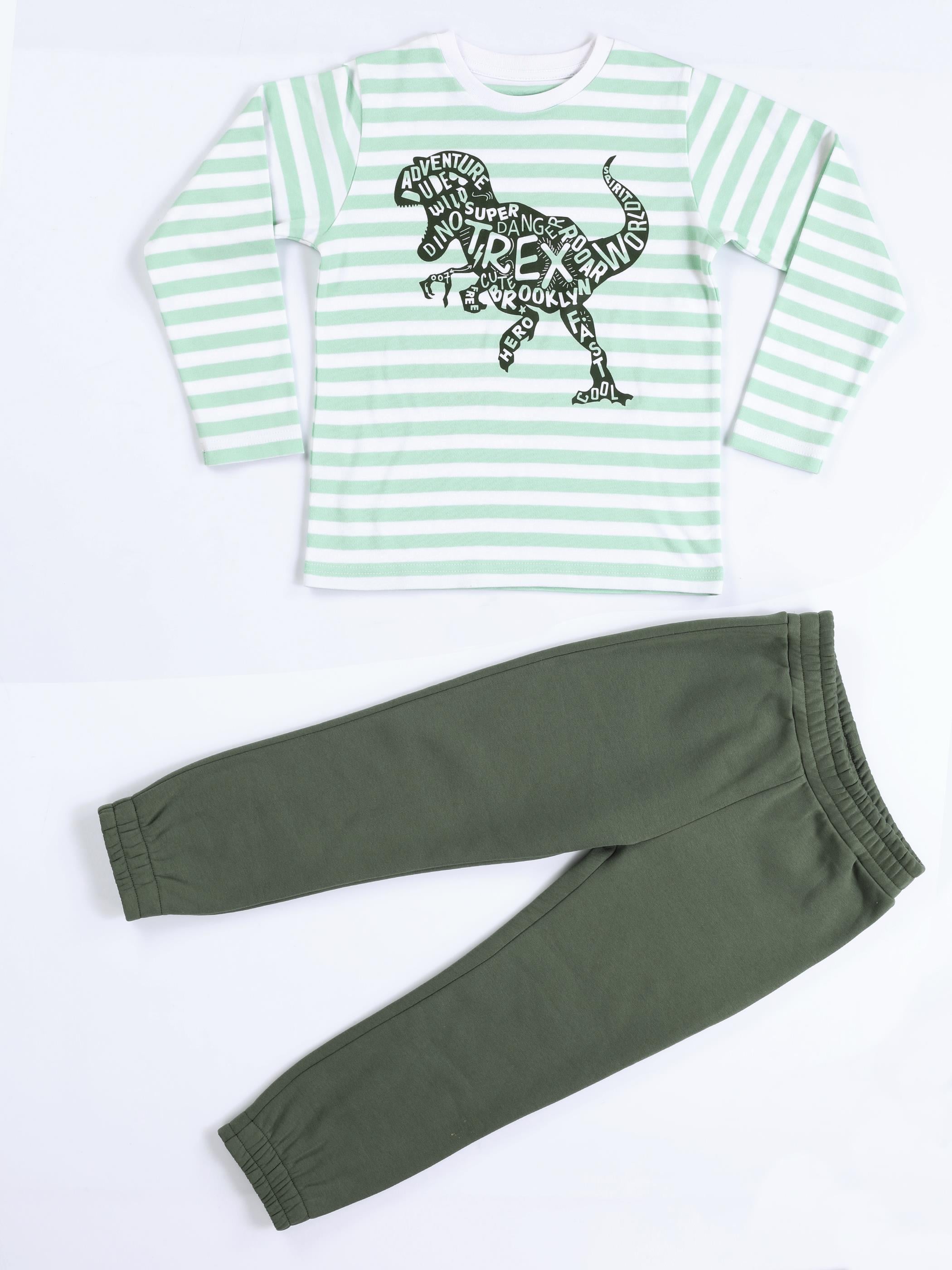Yeşil Yazılı Dino Jogger +T-shirt Takım - Casabony Kids