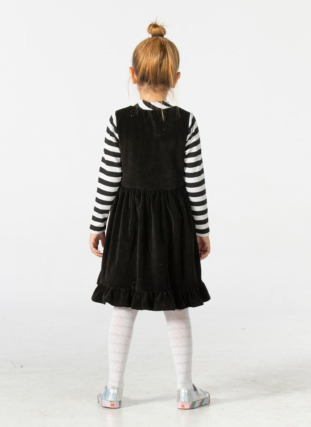 Yumoş Çizgili Siyah Kız Çocuk Elbise - Casabony Kids
