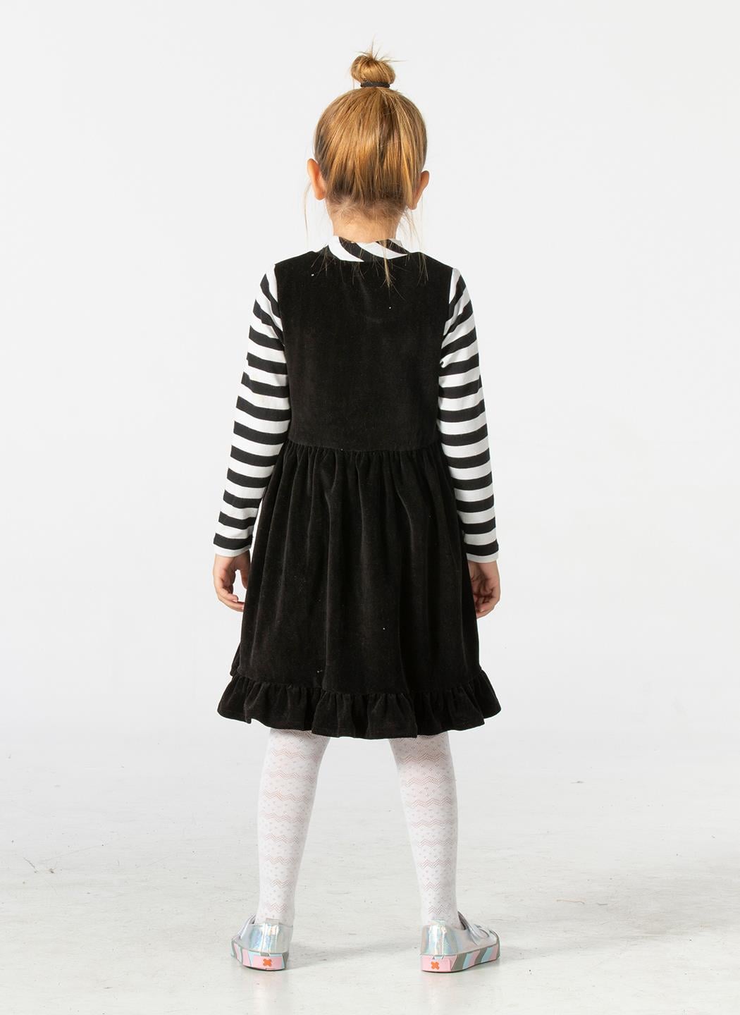 Yumoş Çizgili Siyah Kız Çocuk Elbise - Casabony Kids