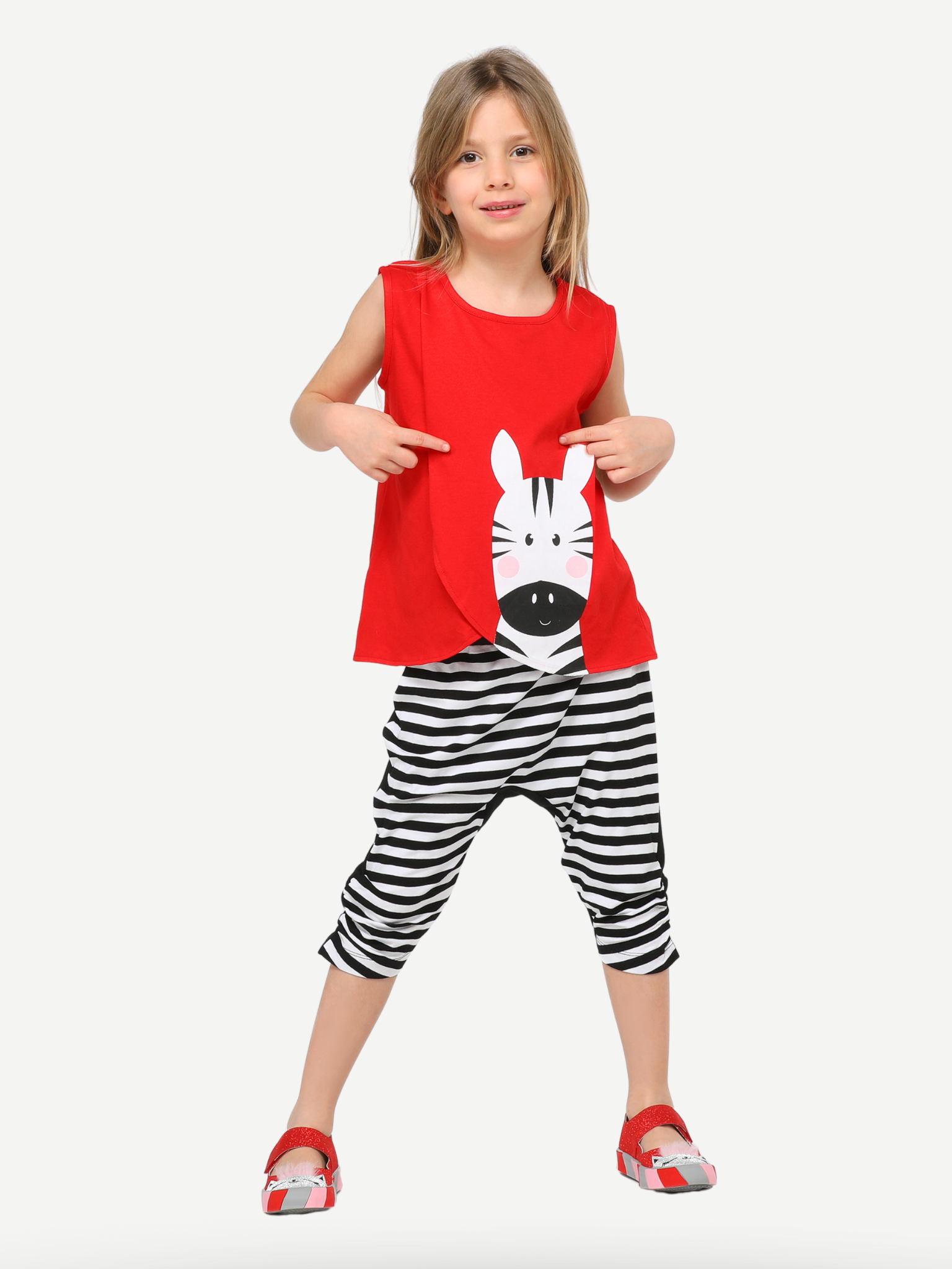 Zebra Çizgili Baggy Kapri Takım - Casabony Kids